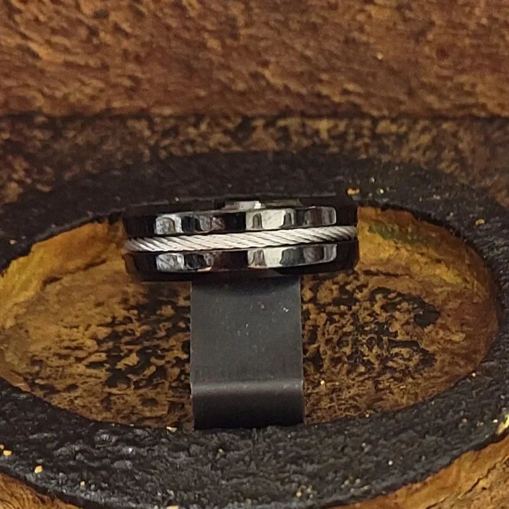Personalized Engraved Men's Black Cable Inlay Promise Ring - Guys Promise Ring - Picture 7 of 8